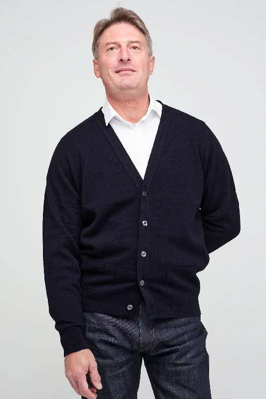 Men's Lambswool Cardigan - Navy