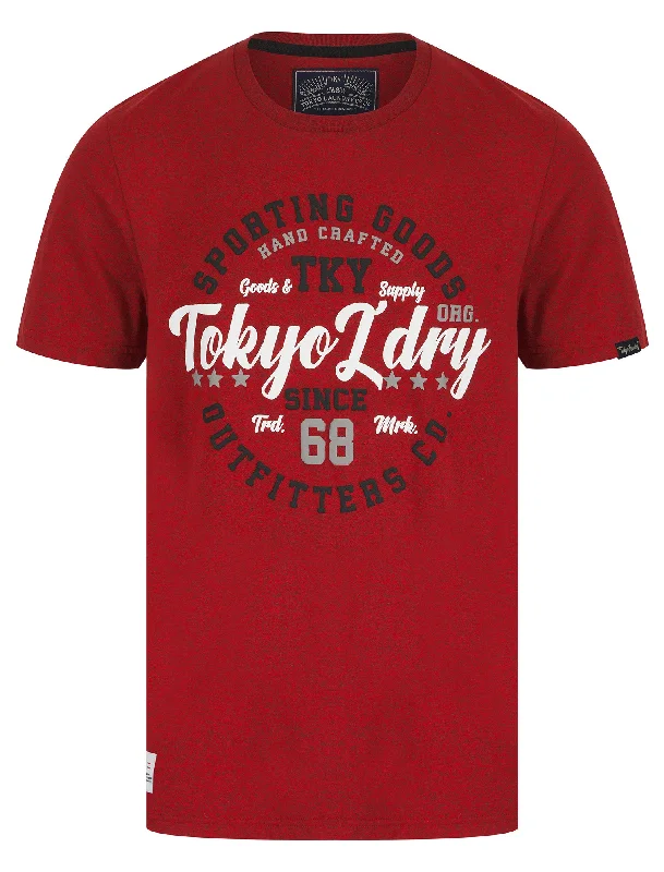 Stars 68 Motif Cotton Jersey Grindle T-Shirt in Dark Red - Tokyo Laundry