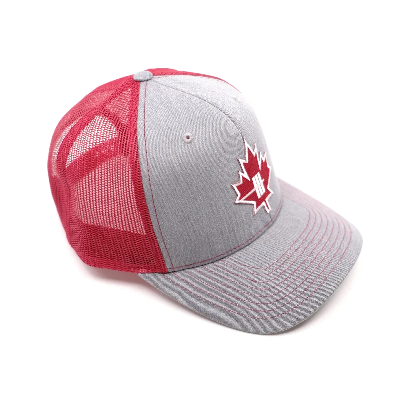 Inner Strength Maple Leaf Trucker Hat - Ash Grey with Red Mesh
